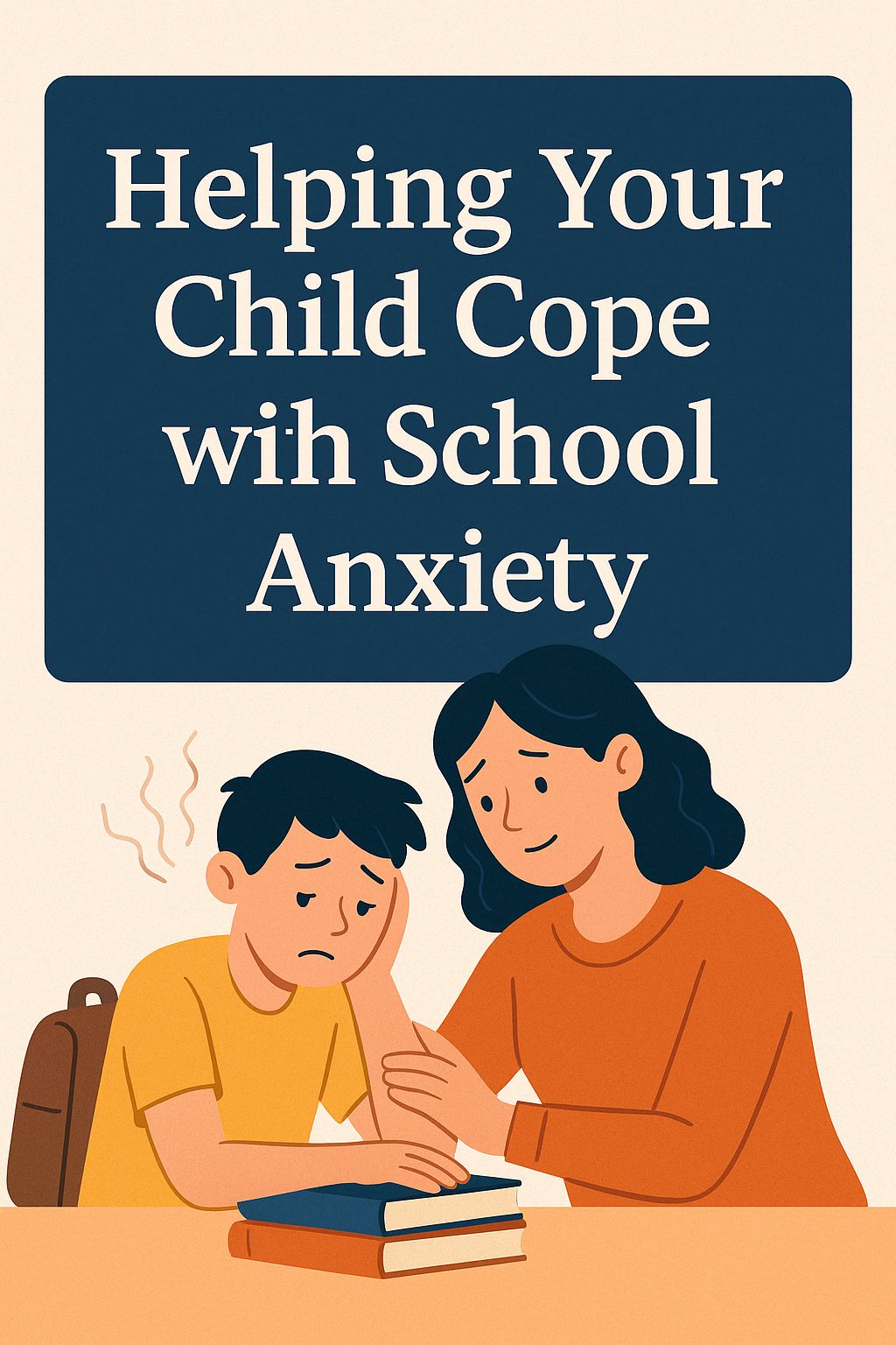 Illustration of a stressed child with a backpack and a concerned parent, symbolizing school anxiety support – featured image for blog on school anxiety in children